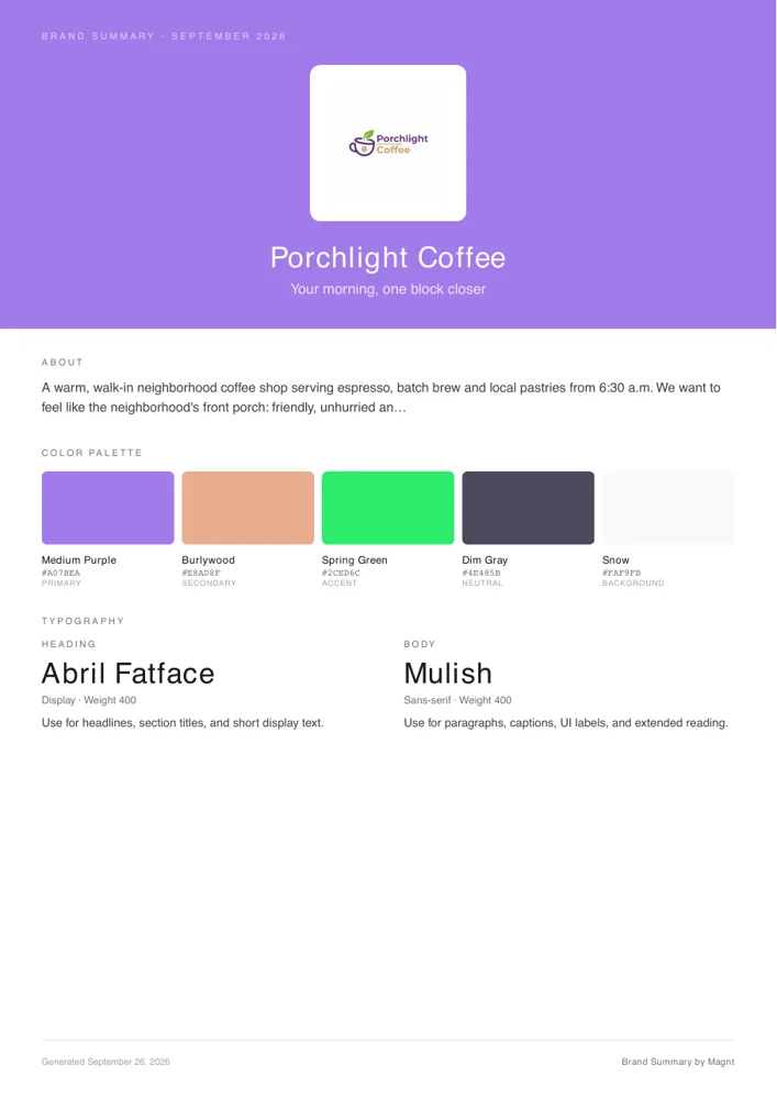 The 1-page brand summary PDF from the same kit